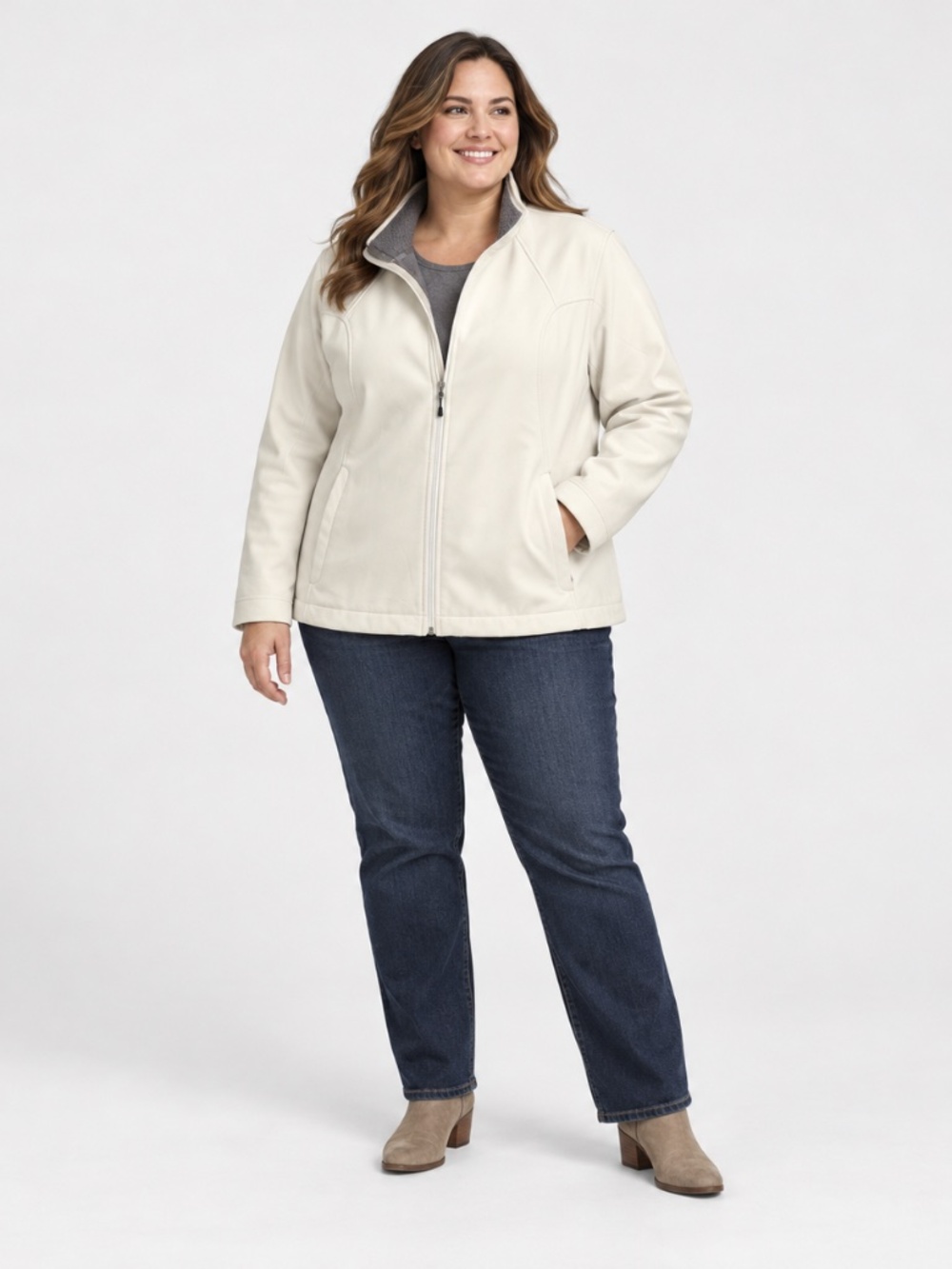 Lands’ End 2X Cream Fleece-Lined Softshell Jacket